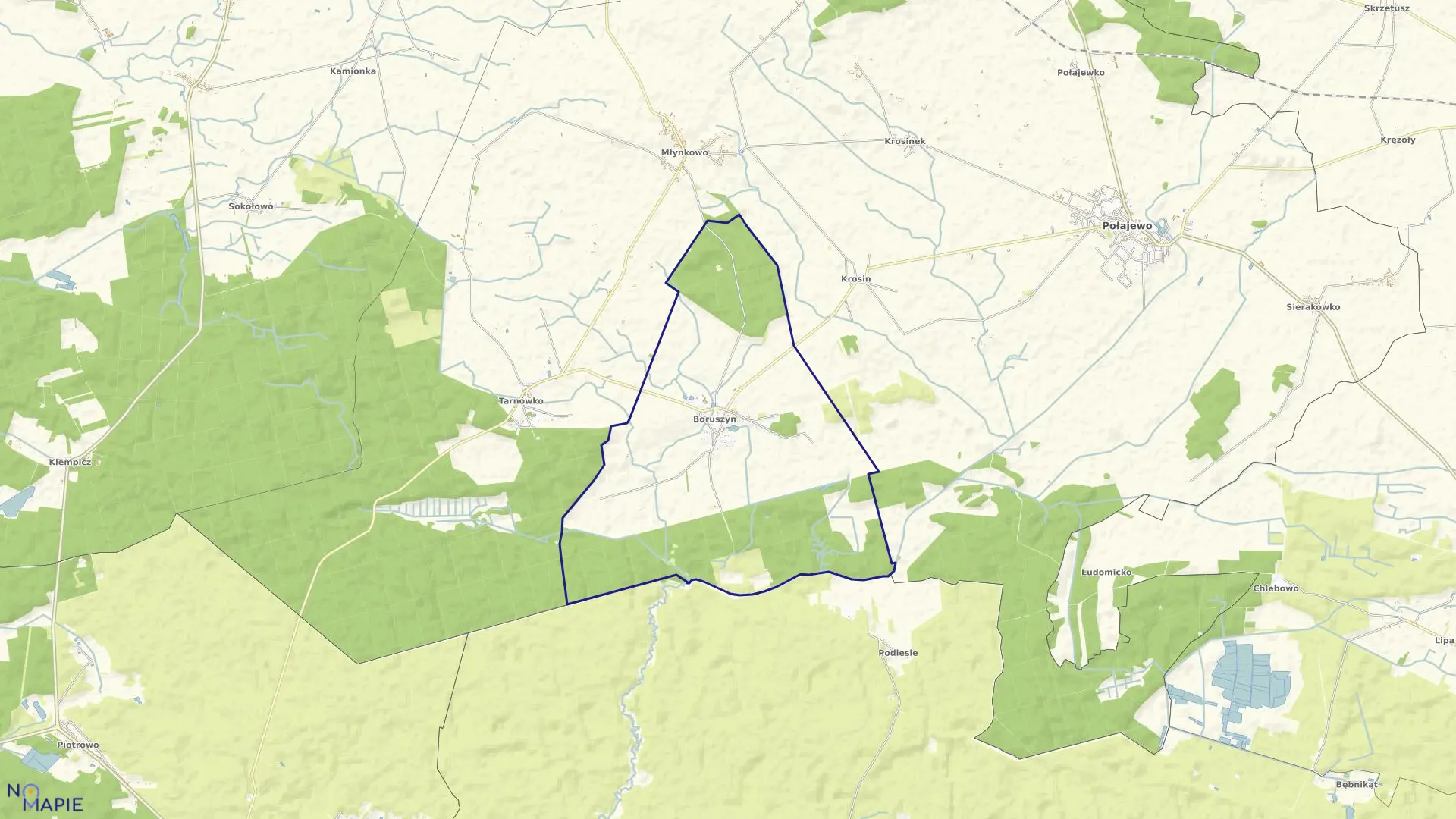 Mapa obrębu BORUSZYN w gminie Połajewo