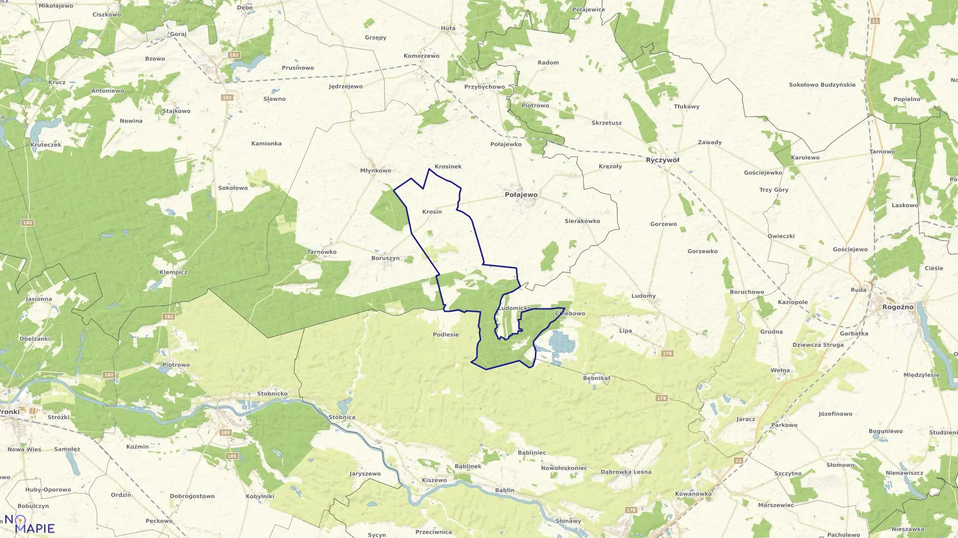 Mapa obrębu KROSIN w gminie Połajewo