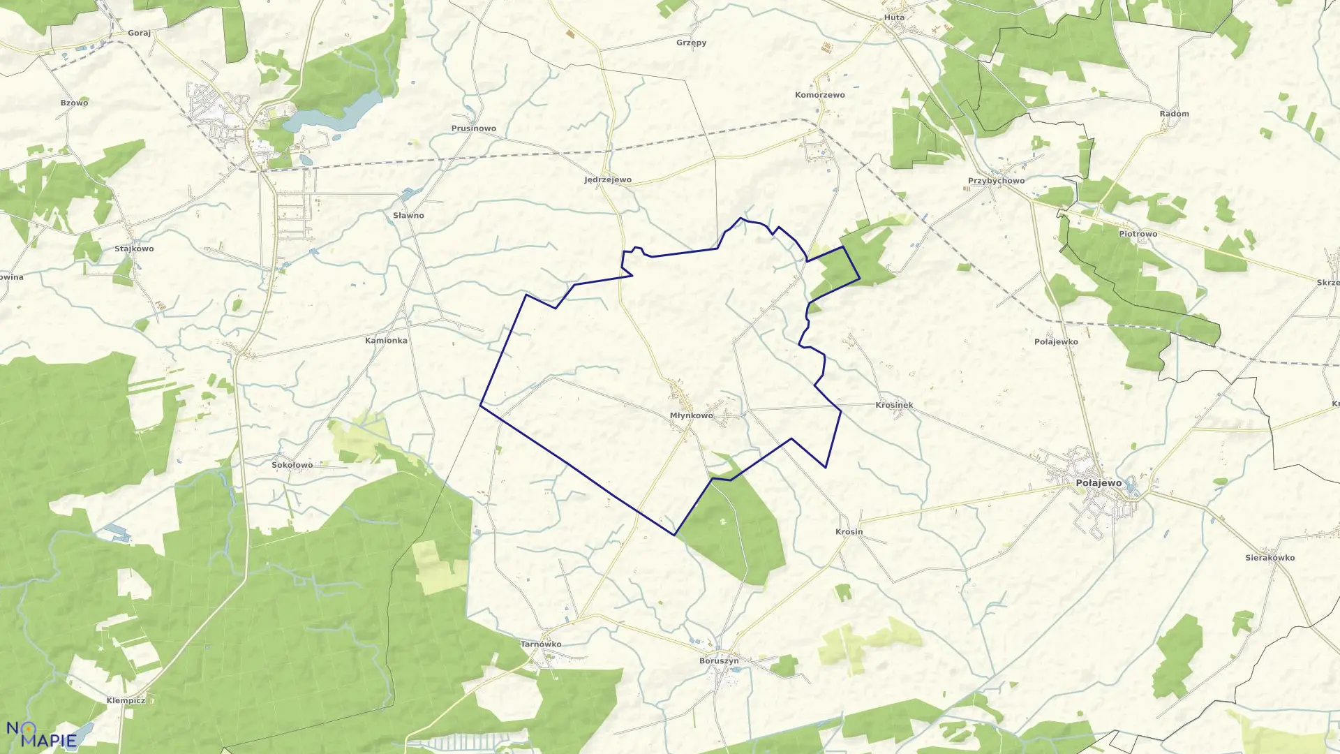 Mapa obrębu MŁYNKOWO w gminie Połajewo