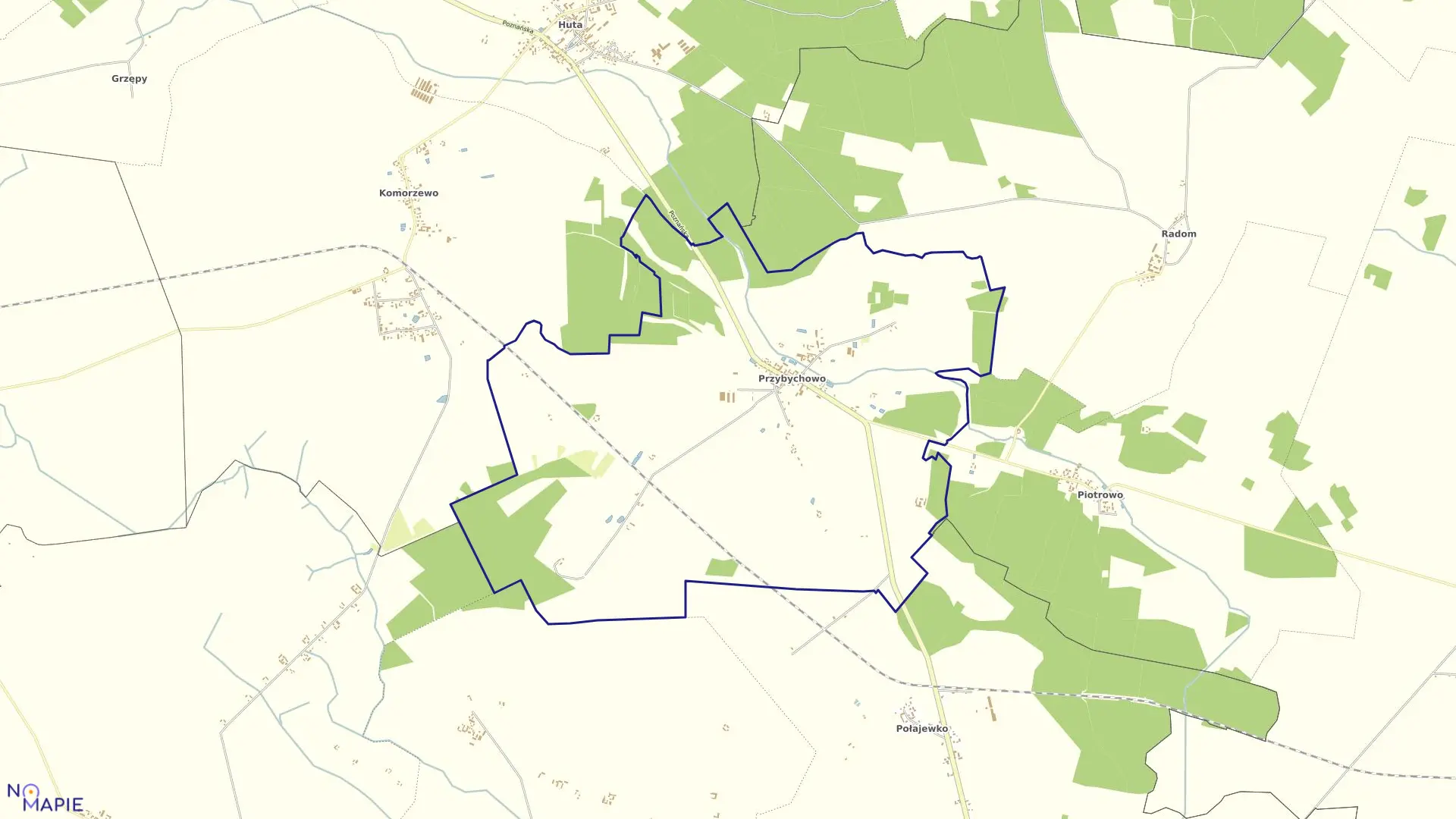 Mapa obrębu PRZYBYCHOWO w gminie Połajewo