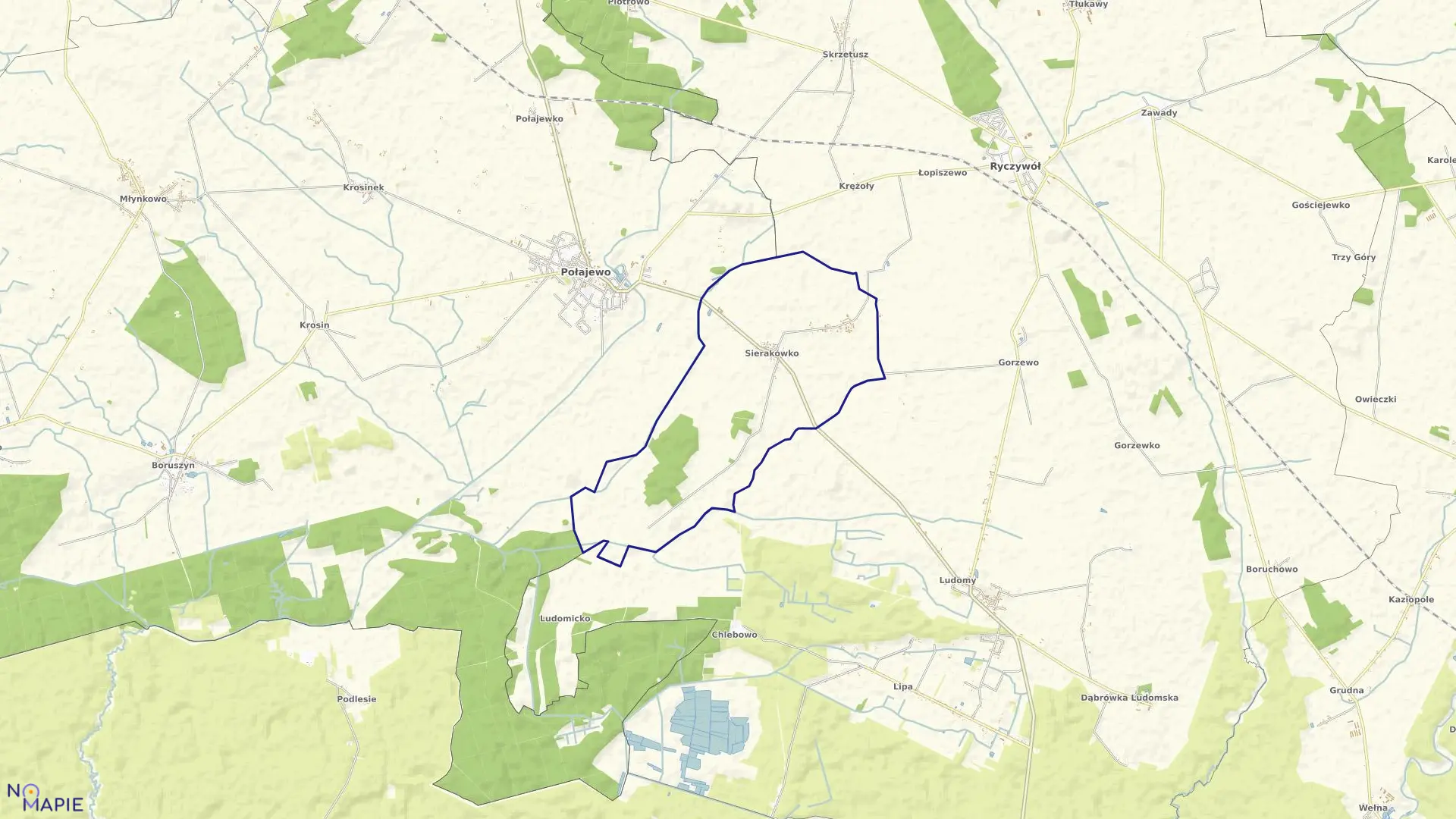 Mapa obrębu SIERAKÓWKO w gminie Połajewo